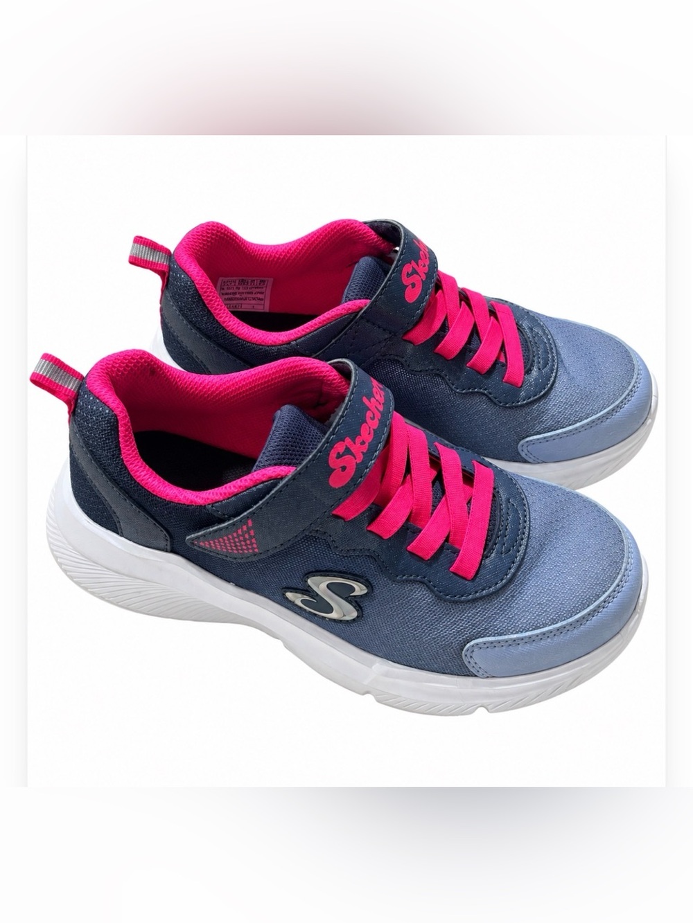 Skechers Girls Navy and Hot Pink Slip-On Sneakers